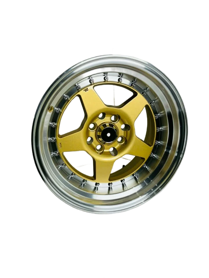 PW33 - 15X8" 4X100-114.3 GOLD MACHINED LIP - SET OF 4 WHEELS