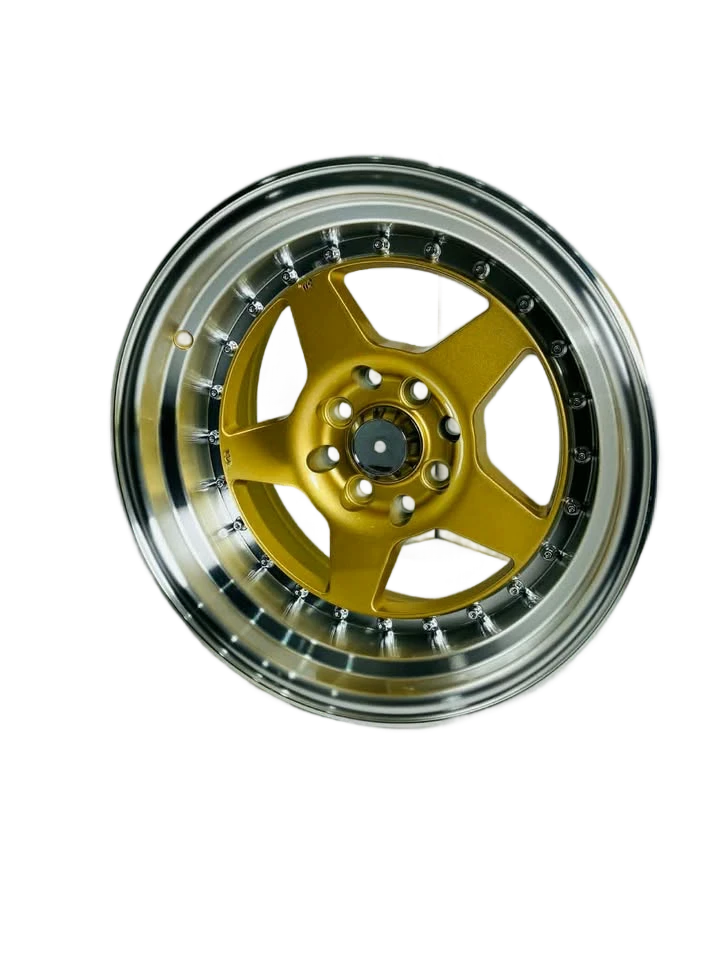 PW33 - 15X8" 4X100-114.3 GOLD MACHINED LIP - SET OF 4 WHEELS