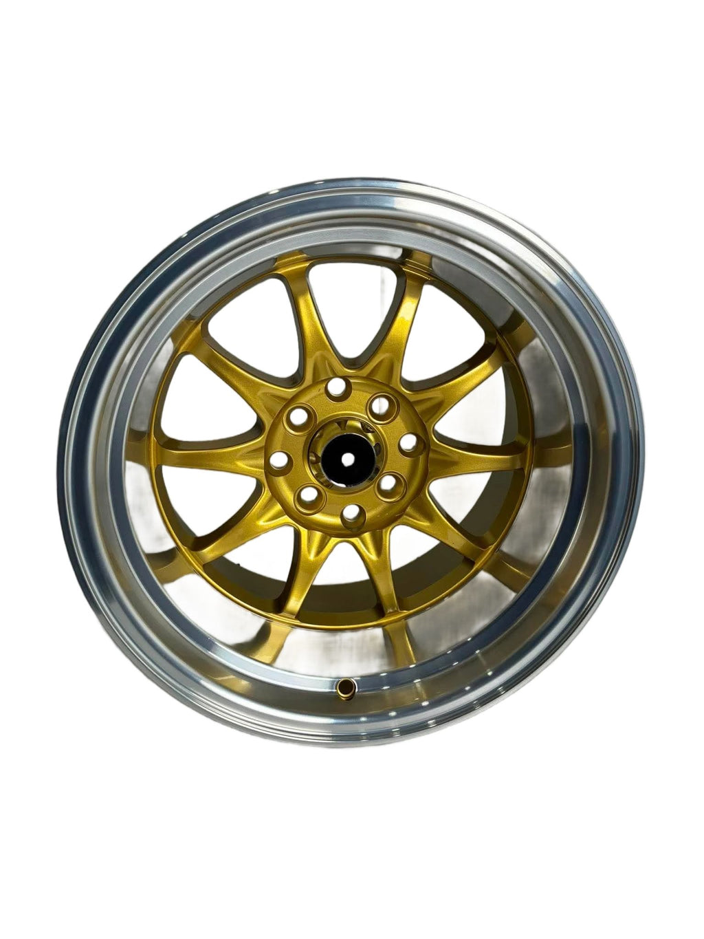 PW44 - 15X9" 4X100-114.3 GOLD MACHINED LIP - SET OF 4 WHEELS