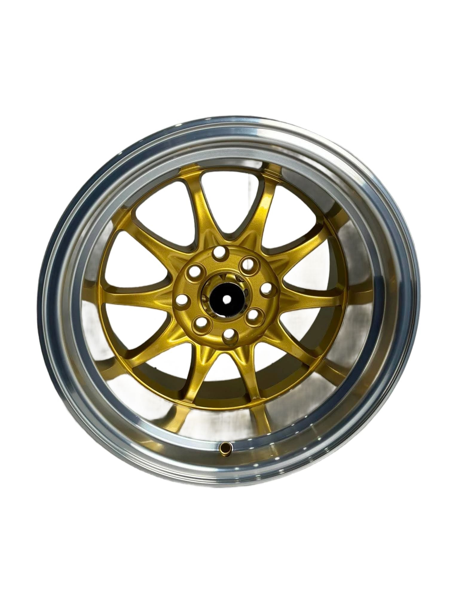 PW44 - 15X9" 4X100-114.3 GOLD MACHINED LIP - SET OF 4 WHEELS