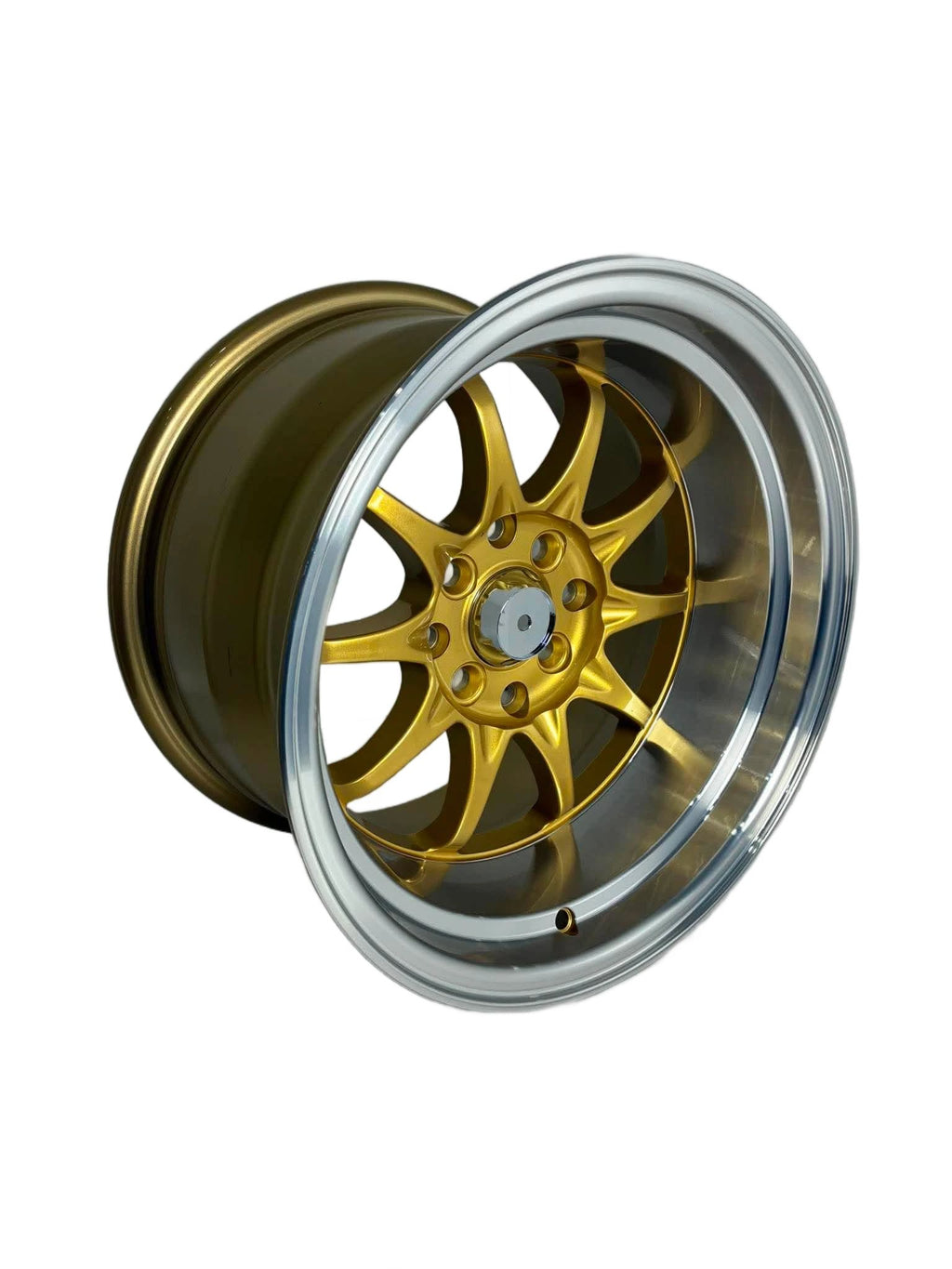 PW44 - 15X9" 4X100-114.3 GOLD MACHINED LIP - SET OF 4 WHEELS