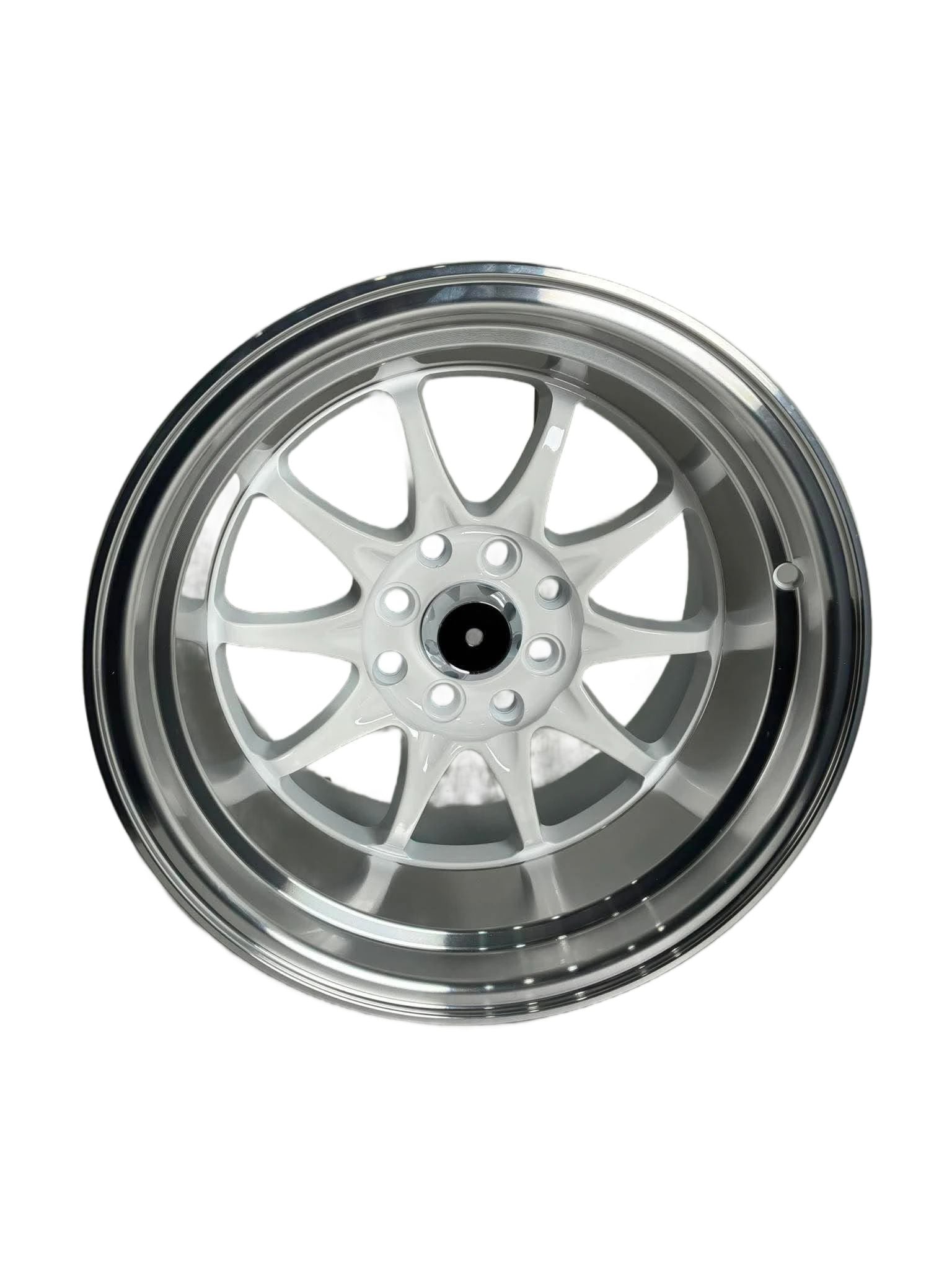 PW45 - 15X9" 4X100-114.3 WHITE MACHINED LIP - SET OF 4 WHEELS
