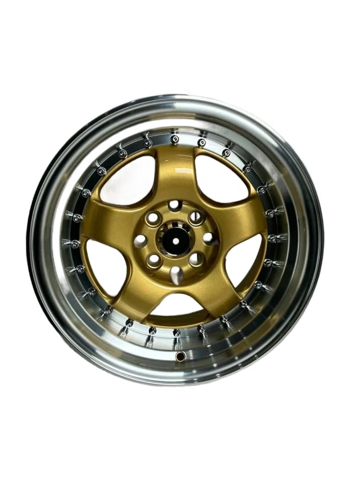 PW47 - 15X8" 4X100-114.3 GOLD MACHINED LIP - SET OF 4 WHEELS