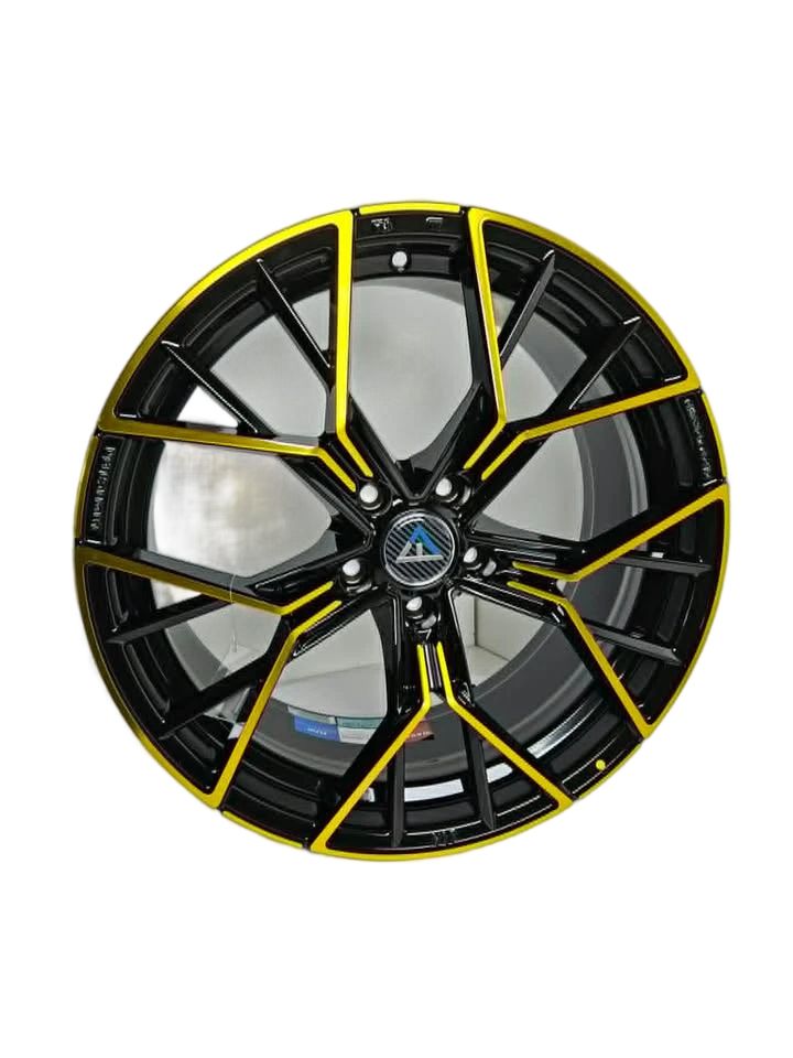 PW25 - 19X8.5" 5X112 GLOSS BLACK GOLD FACE - SET OF 4 WHEELS