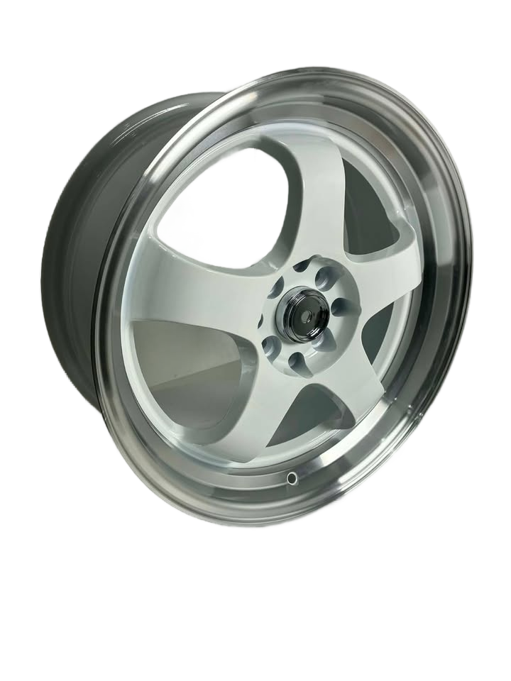 PW20 - 17X7.5" 4X100-114.3 WHITE MACHINED LIP - SET OF 4 WHEELS